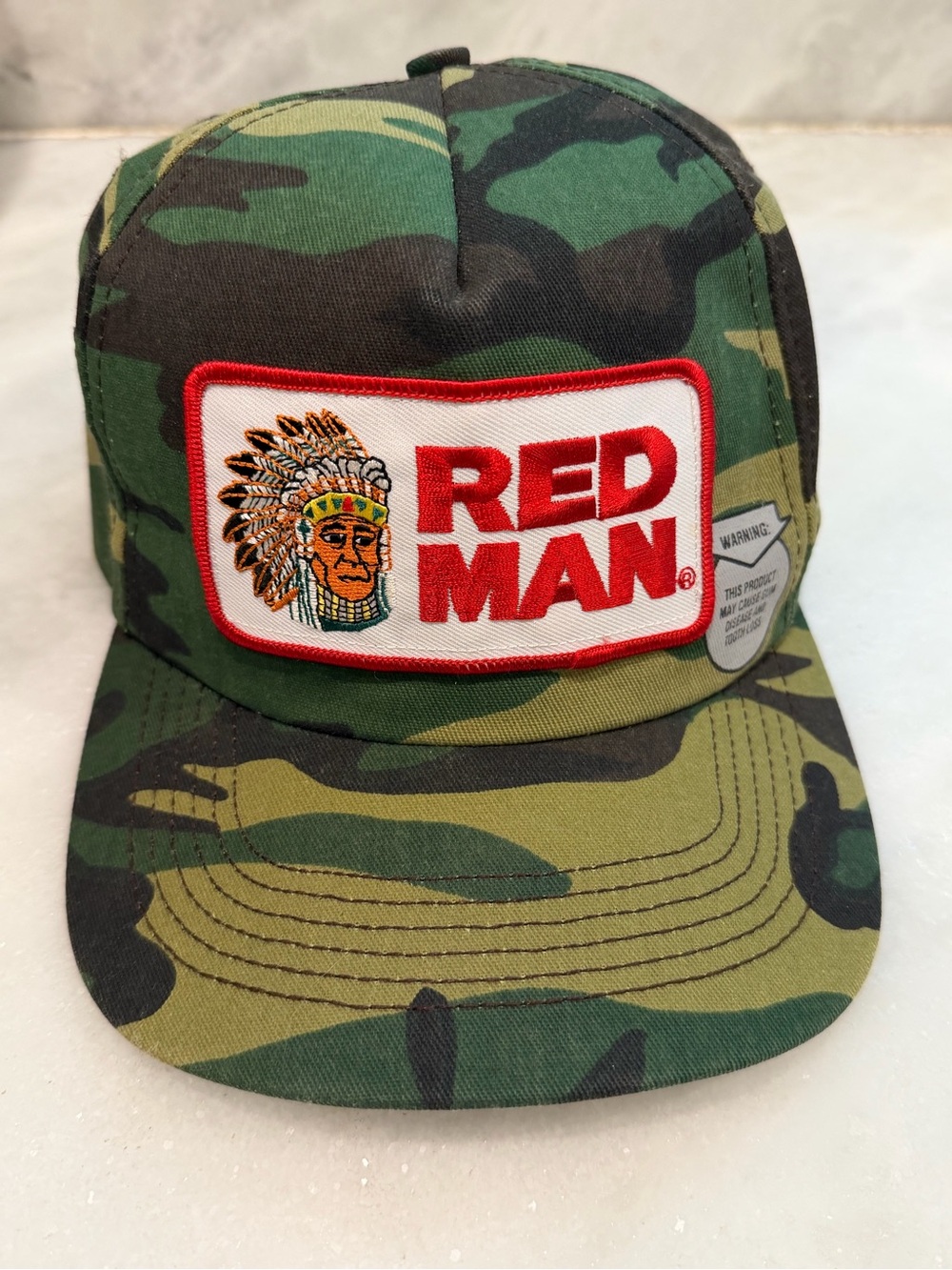 Red Man Camo Snapback Hat Made in USA Embroidered Patch Cap